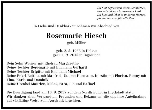 Mueller Rosemarie 1936-2015 Todesanzeige